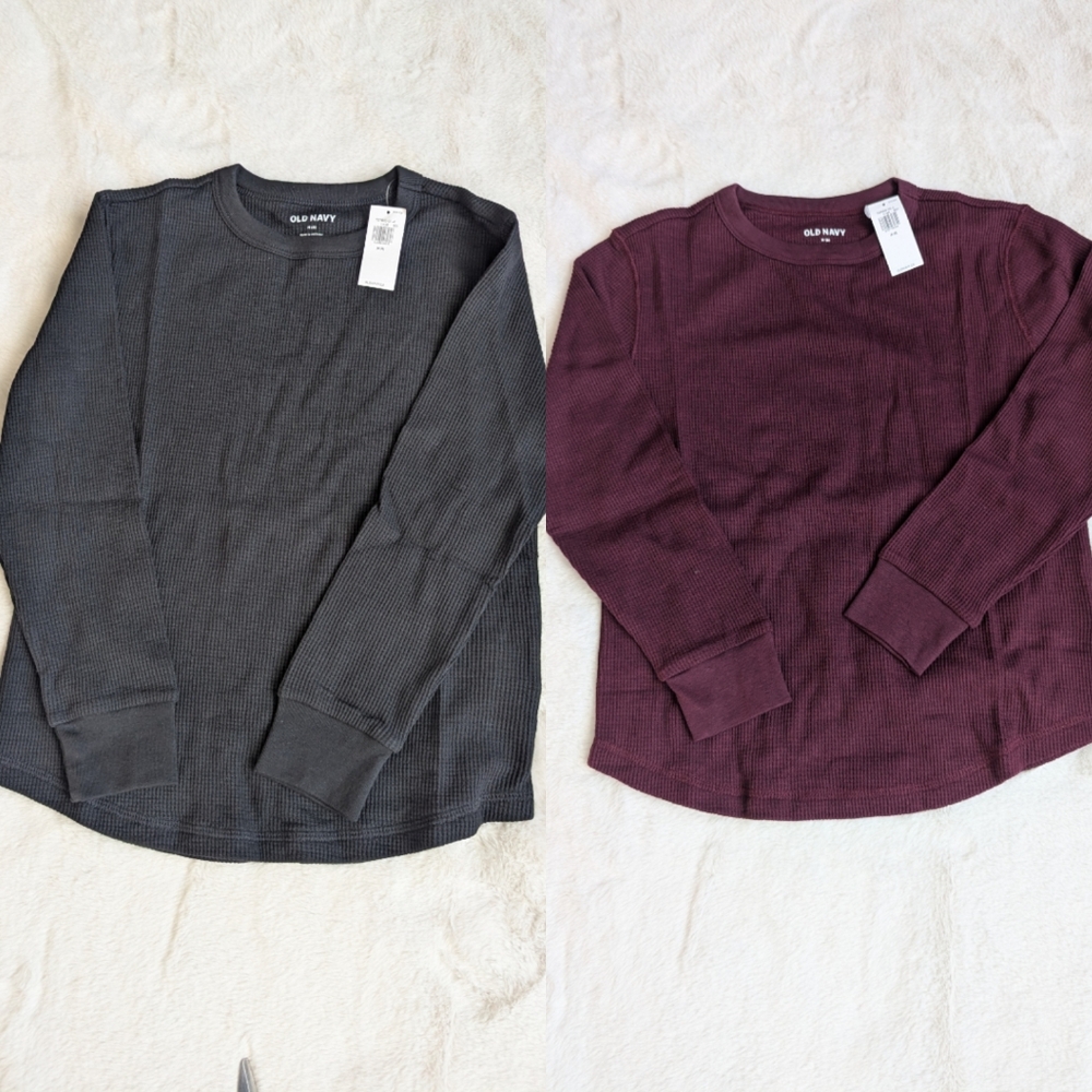 *2 For $20* NWT 2 Kids Waffle Knit Shirts, size M (8)